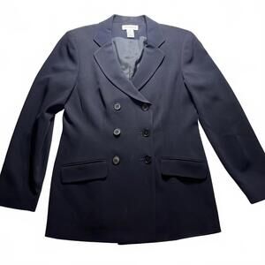 Ann Taylor Blazer Women's Size 4P Petite Black Double-Breasted Officewear